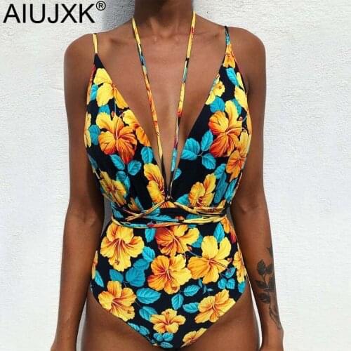 AIUJXK Floral Print One Piece Swimsuit Summer BeachWear Sexy Bodysuit Monokini Women Swimwear Bikini 2021 Plus Size Bathing Suit