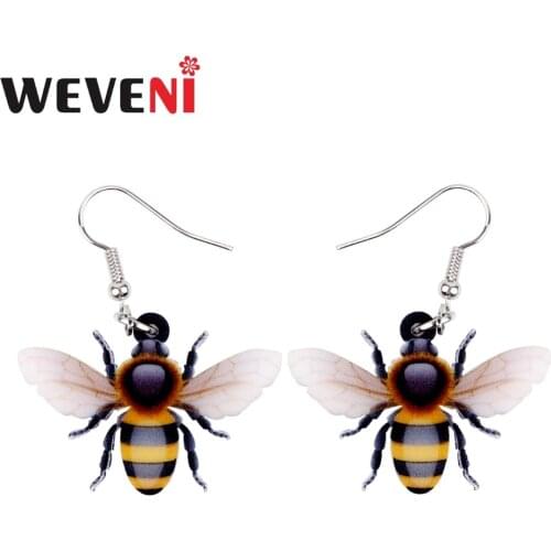 WEVENI Acrylic Flying Honey Bee Insect Earrings Big Long Dangle Drop Novelty Animal Jewelry For Women Girls Ladies Teens Gift