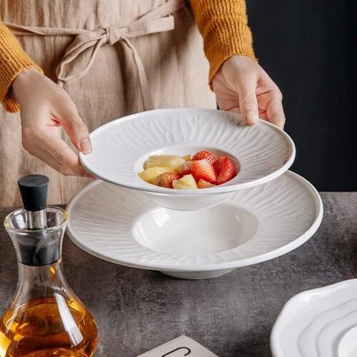 Pure White Simple Ceramic Straw Hat Plate Dish Plate Pasta Western Steak Plate Soup Plate Vegetable Salad Plate