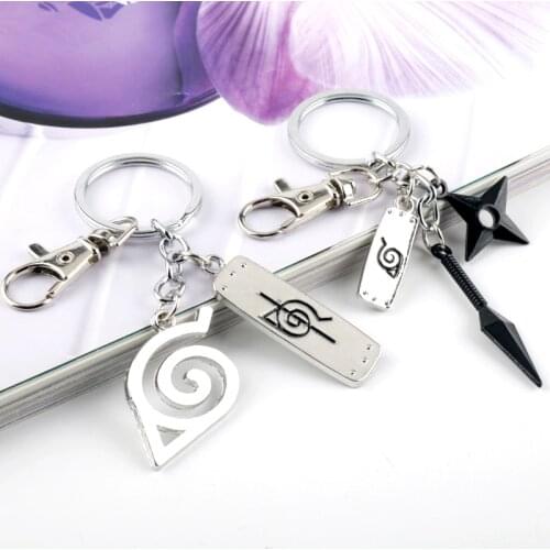 Kunai Shuriken Darts Weapon Konoha Logo Uzumaki Ninja Hand Sword Cosplay Metal Keychains Keyrings For Women Men Fans Gift