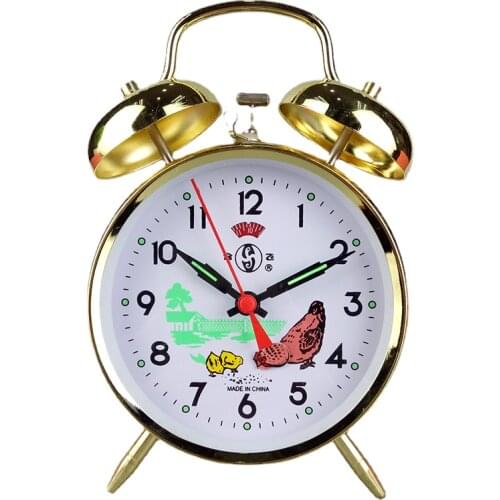 Retro Mechanical Alarm Clock Metal Gold Table Clock Creative Bedroom Bedside Desktop Alarm Watch Clocks Chicken Peck Rice Gift