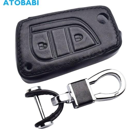 2 Button Folding Leather Car Key Case Keychain Jacket Remote Control Fobs Protector Cover For 2018 Toyota Aygo Auris Yaris Hilux