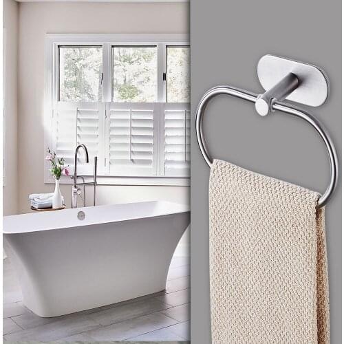 Bathroom Towel Holder Stainless Steel Towel Ring Holder Hanger Wall-Mounted Round Towel Rings Home Hotel Bathroom Accessory