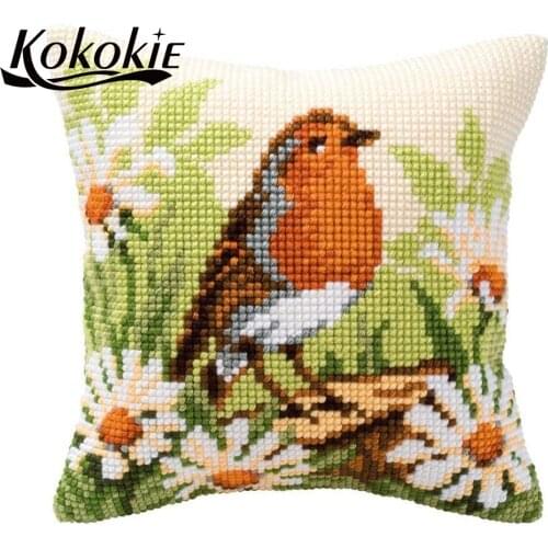 Diy cushion mat embroider needlework kits cartoon cross stitch fabric throw pillow kits handicraft embroidery yarn pillowcase