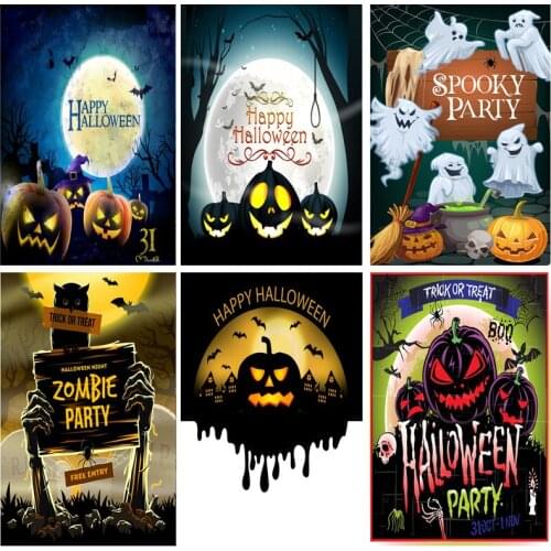 Halloween Backdrop Pumpkin Lantern Forest Moon Tombstone Photo Background For Photography Studio Props 2189 XTXT-07