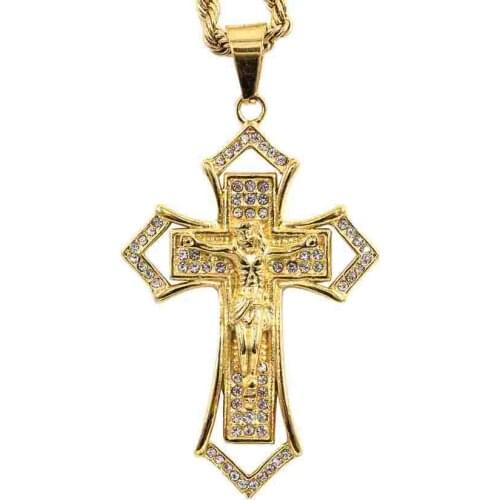 Jesus Cross Necklace Long Chain Necklace Women Men Christian Necklace Pendant Cross Gift