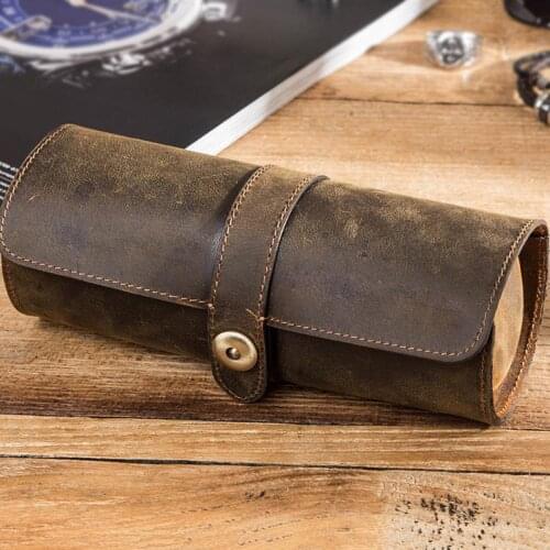3 Slot Leather Handmade Exquisite Watch Roll for Travel Essentials Husband