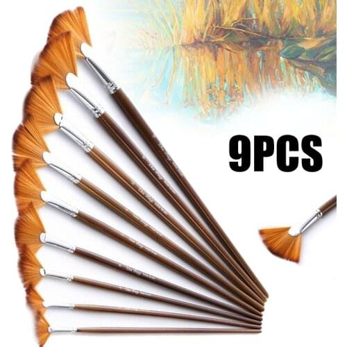 9pcs/set Fan Bristle Paint Brush Nylon Hair Oil Acrylic Artist Oil Paint Brushes Pen Drawing Art Supplies