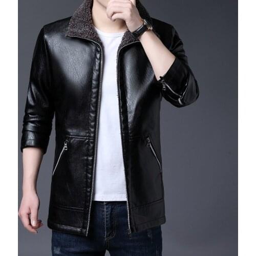 Autumn/Winter Korean Men Solid Thick Faux Leather Motorcycle Jackets Man Casual Fur Collar Outwear PU Leather Coat Male M-4XL