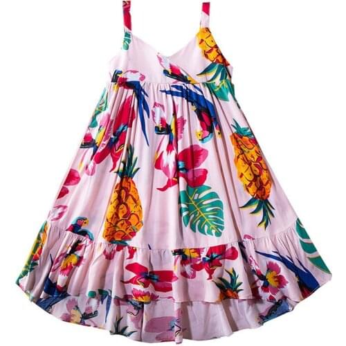 Summer Girls Dresses Girls Sweet Clothes Cupcake Dress Girls Cotton Flower Print Beach Dress with Suspenders Childrens Clothing