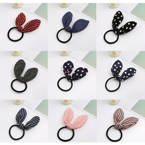 Imixlot Cute Charm Elasticity Strip Hair Rope Bowknot Checkered Striped Dot Bow Hairpin Rubber Band Hair Accessories for Women
