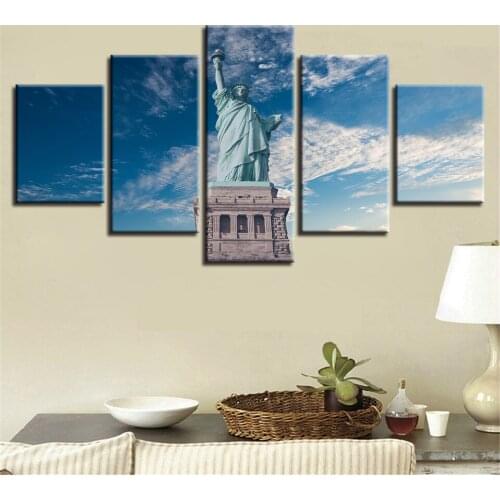 The Statue Of Liberty Blue Sky Modular HD Printed 4 Panel Posters Home Decor Canvas Painting Print Wall Picture for Living Room