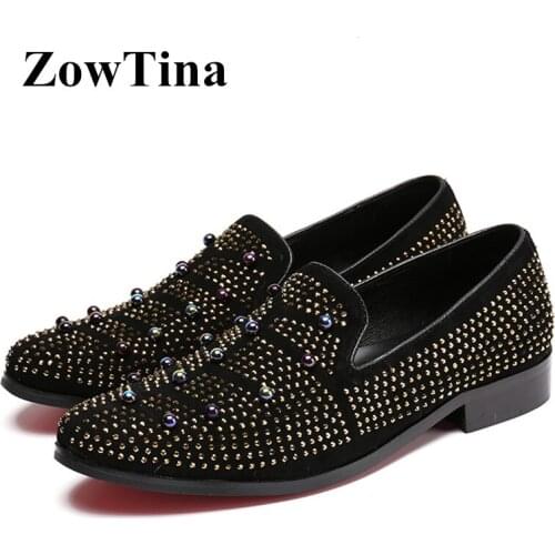 Men Black Leather Flats Fashion Studded Mocassin Loafers Shoes Man Large Size 46 Creepers Man Driving Shoes Breathable Sneakers