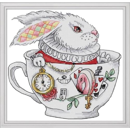 Rabbit cups cross stitch kit aida 14ct 11ct count print canvas cross stitches needlework embroidery DIY handmade