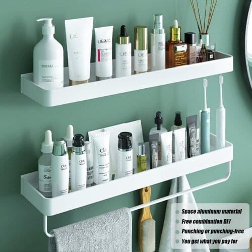 Wall-mounted Bathroom Organizer Shelf Shampoo Cosmetic Storage Rack Bath kitchen Towel Holder Punch or Non-punchn