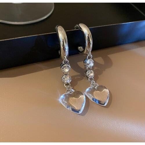 Origin Summer Trendy Clear Arcylic Love Heart Pendant Earrings for Women Girls Rhinestone Chunky Circle Hoop Earrings Oorbellen
