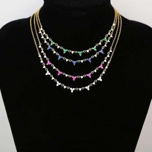 Minimal short choker women micro pave red blue green white three stone drop cz necklace elegance engagement fashion jewelry