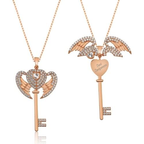 Name Post Silver Winged Key Necklace DN49