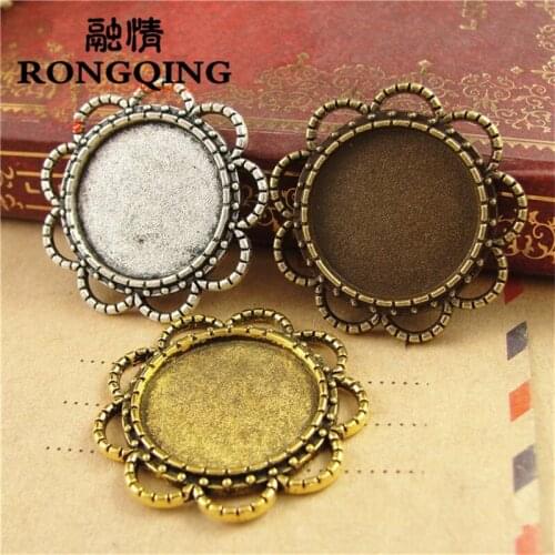 RONGQING 50pcs/lot Sunflower Retro Tray 18MM Cameo Settings DIY Accessories Wholesale Craft Bronze Antique Silver Antique Gold