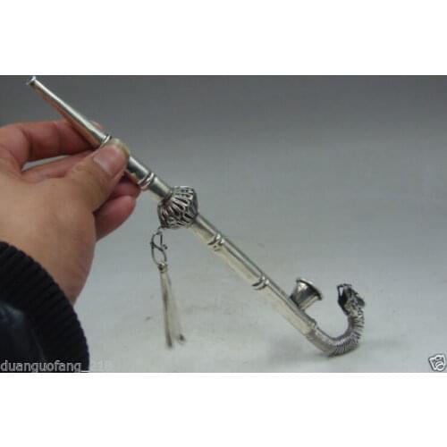 Elaborate Chinese Collectible Decorate Handwork Old Miao Silver Dragon Smoking Tool Pipe