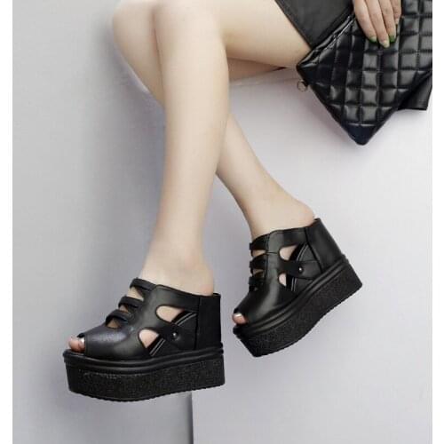 Summer New Super High Heel Sandals Slope Heel Slippers Thick-soled Womens Shoes Fish Mouth Hollow Sandals Sandalias Mujer 2021