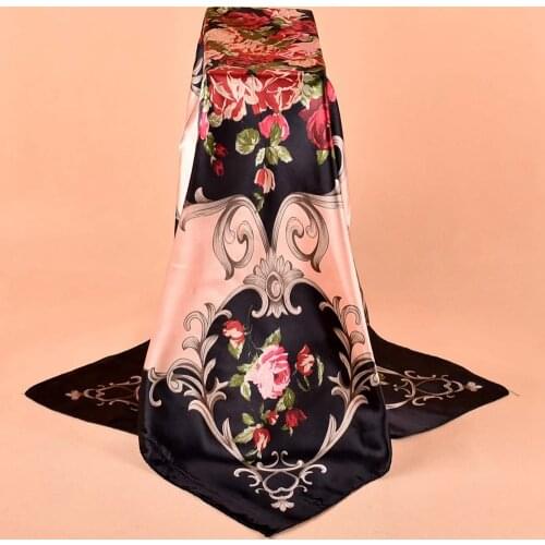 HanXi Silk Square Scarves Women Foulard Head Hijab Scarf Ladies Chiffon Satin Shawl Wrap muffler pareo Bandanna female 90*90cm