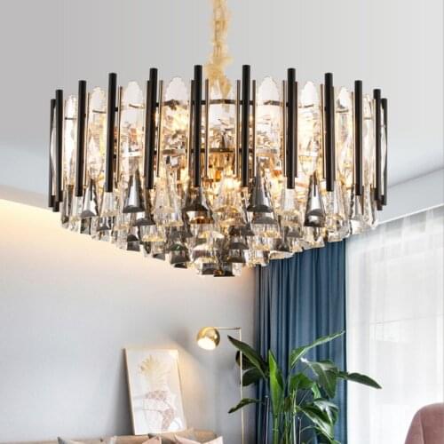 Modern Crystal Chandelier for Living Room Dining Room Black Light Round Lustre led Chandeliers Kitchen Bedroom Indoor Lighting