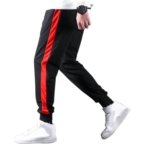 Sporty Men Color Block Ankle Tied Long Elastic Cotton Pants Running Trousers