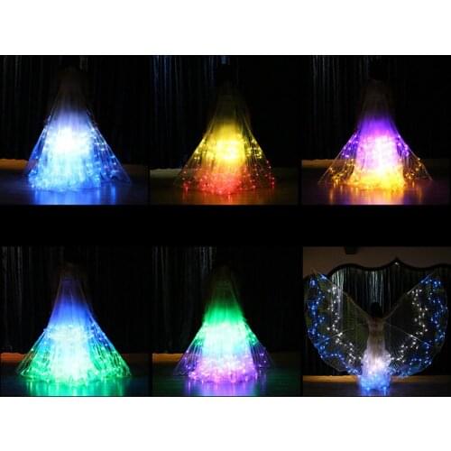 Glowing Fairy Butterfly LED Belly Dancing Wings Costumes Light Up Isis Wings Performance Accessories