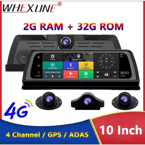 WHEXUNE 4CH Cameras Car DVR FHD Video Recorder 10" Android 5.1 GPS Navi Center Console ADAS Wifi Dash Cam 360 Degree Panoramic