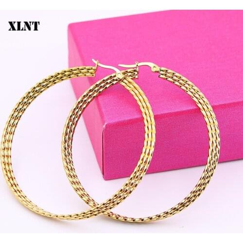 XLNT 2019 Trendy Hoop Earrings Women Female Gold Silver Color Color Classic Stainless Steel Jewelry