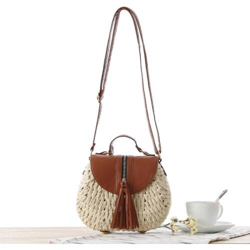 Aaby 2021 New Handmade Half-Round Rattan Woven Straw Bag Summer Women Messenger Crossbody Bags Girls Small Beach Handbag