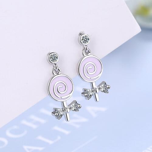 925 Silver Women Earrings Lollipop Bow Stud Earrings Fashion Girl Gifts Jewelry Hot New Wholesale