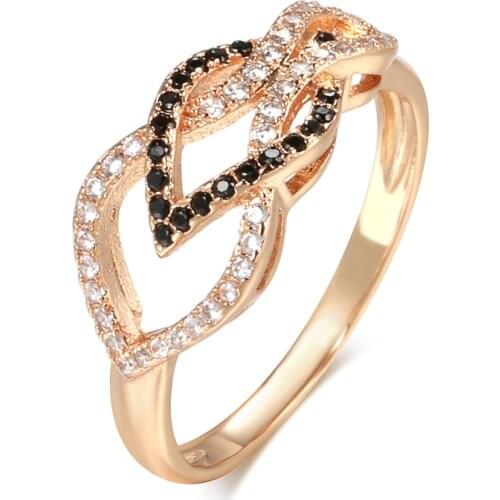 Kinel New 585 Rose Gold Ring for Women Micro-wax Inlay Natural Black Zircon Ring Vintage Bride Wedding Fine Jewelry