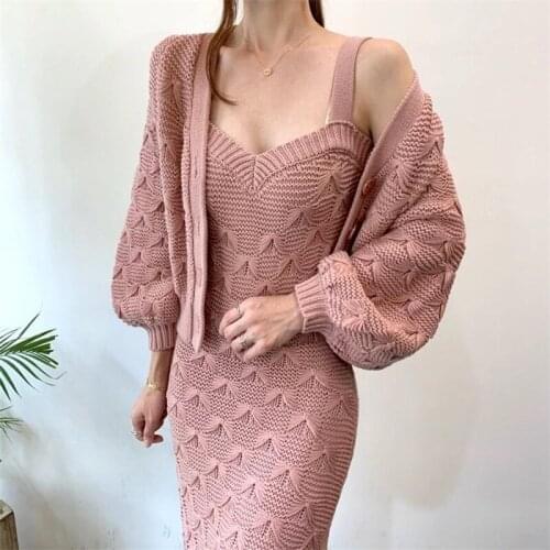 Spaghetti strap summer knitted seaside dress elegant termperament simple solid dress all-match chic formal party dress 2021 new