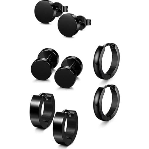 1 Set 4 Pair Different Types Shape Unisex Black Color Stainless Steel Piercing Earring For Women Men Punk Gothic Barbell Earring