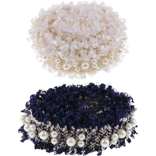 1 Yard Pearl Beaded Ribbon Lace Trim Sew on Clothing Wedding Bridal Gown
