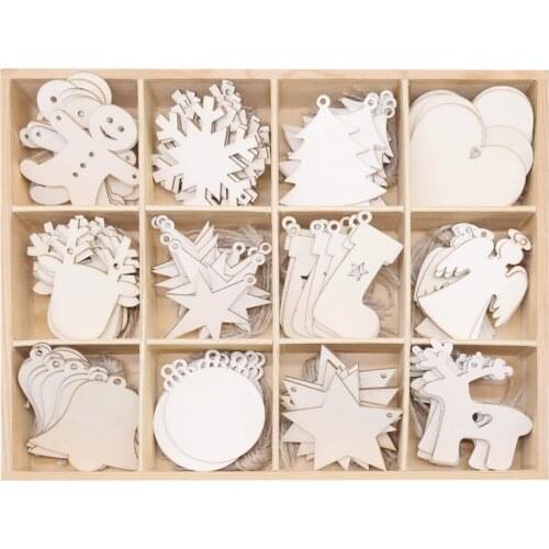 10Pcs Santa Claus Snowflake Bells Stars Boots Christmas Tree Hanging Wooden Ornaments Party Christmas Decorations