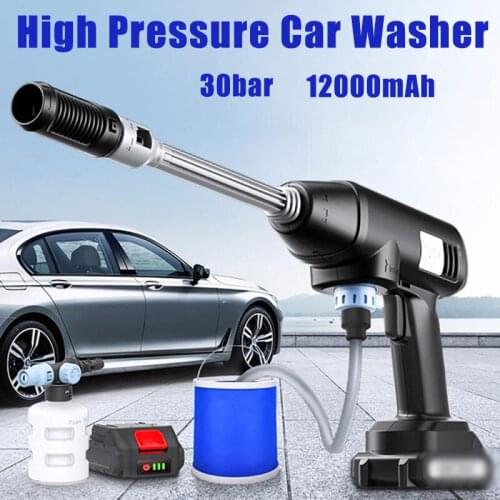 12000mAh 30BAR Wireless Car Washer High Pressure Car Wash Water Gun Portable High Pressure Washer Foam with 12V Battery