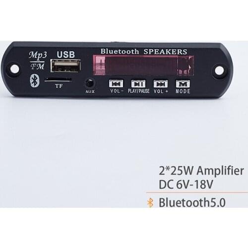 2*25W Amplifier MP3 Player Decoder Board 12V Bluetooth 5.0 50W Car FM Radio Module Support TF USB AUX