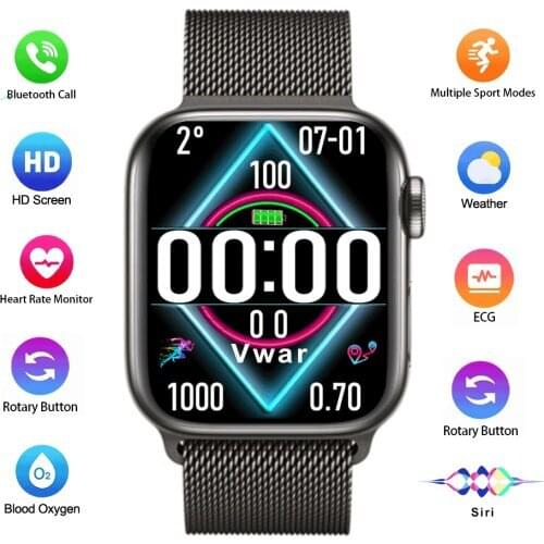 2021 Vwar FLY5 Plus Smart Watch Series 7 Bluetooth Call Wireless Charger 1:1 44mm Case Smartwatch for IOS Android Phone VS HT99
