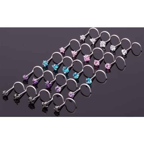 5pcs/lot CZ Crystal Nose Studs Ring Nose Piercing Nostril Bar Stainless Steel Bone Nariz Screws Fashion Women Girl Body Jewelry