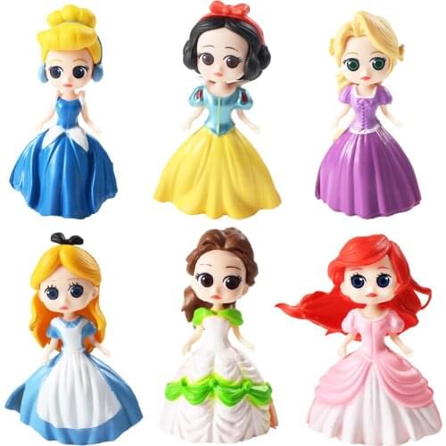 6pcs/lot Princess Figure Toys Snow White Alice Cinderella Tangled Belle Ariel Mermaid Beauty Model Dolls