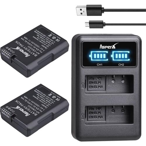2Pc 1500mAH EN-EL14 EN-EL14A ENEL14 EL14 Batteries + LED Dual USB Charger for Nikon DF D5300 D5200 D5100 D3300 D3200 D3100 P7100