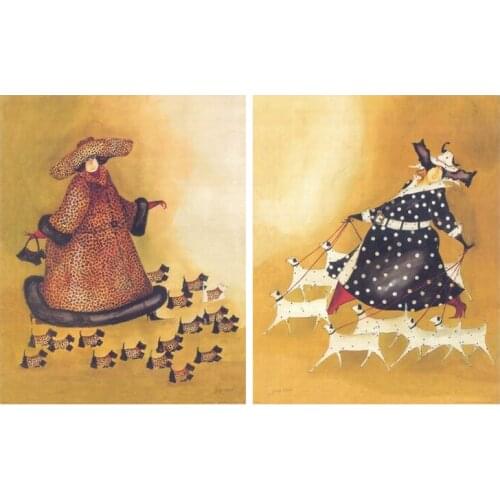 Free shipping figure painting Mrs Fashion the dog for a walk canvas prints oil painting on canvas wall art decoration picture