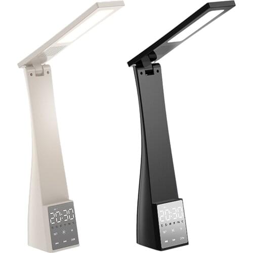 Bluetooth Desk Lamp with Speaker Alarm Clock Mobile Phone Holder Temperature Helper for Learning Bed Reading Office Study