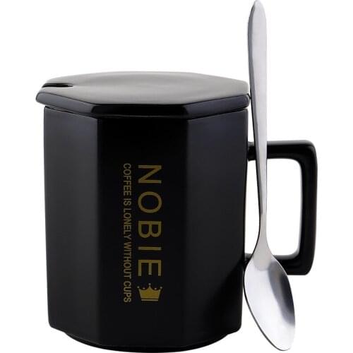 280ml Porcelain Tea Mug with Spoon and Lid Simple Couples Home Office Coffee Mug Drinking Cup for Coffee, Tea, Cocoa and Drinks