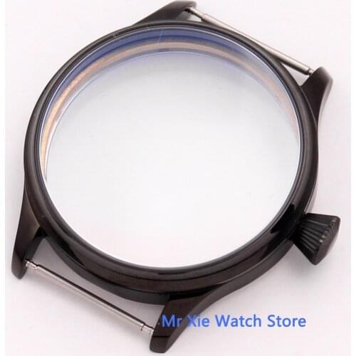 44mm Corgeut stainless steel black case fit ST36 ETA 6497 6498 mechanical movement Watch Case