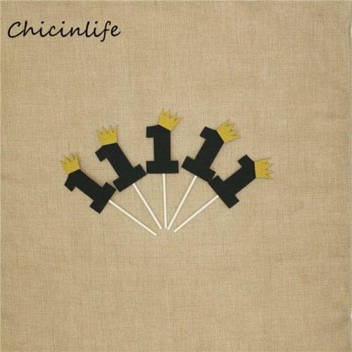 Chicinlife 5pcs/lot Black number 1 Cupcake Topper Girl Boy one year old birthday party decoration Anniversary Party Supplies