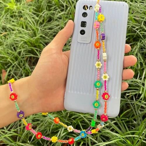 2021 New Long Phone Chain Colorful Bead Soft Pottery Acrylic Smiley Fruit Love Tassel Pendant Women Unisex Fashion Jewelry
